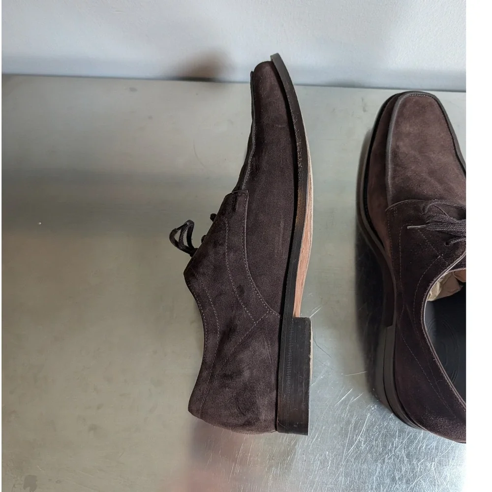 Tods Mens Dark Brown Suede Derby Shoes Apron Toe Lace Up Italy Size 10